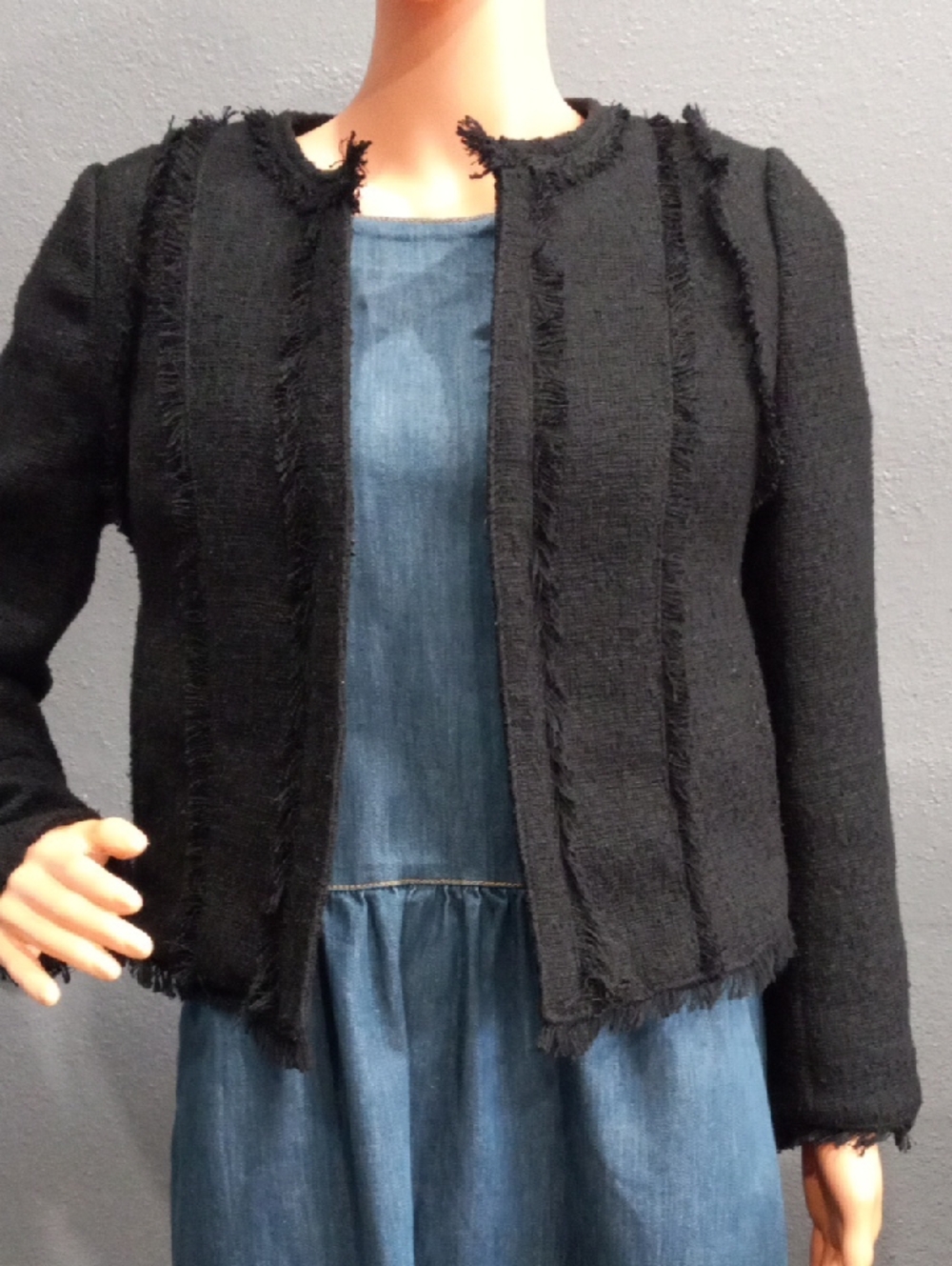Banana Republic Classic Black Fringed Open Front Jacket